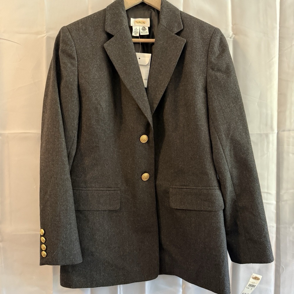 Talbots Jacket Coat Blazer 4 Gray 100% Wool Woolmark Gold Buttons New Tags $178